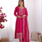 Lorenvalley Magenta Chinon Silk Embroidery Sequence and Jari Work Kurta Trousers with Dupatta Set | Swadesiicart