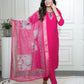 Lorenvalley Fashion Magenta Roman Silk Hand Work Kurta Pant with Dupatta - Swadesiicart