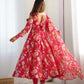 Lorenvalley Magenta Soft Organza Silk With Floral Print Fully Flared Anarkali Pant With Dupatta Set | Swadesiicart