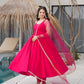 Lorenvalley Magenta Pure Romansilk Chanderi Fabric Yoke Fancy Lace Work Anarkali Kurta Pant With Dupatta Set | Swadesiicart