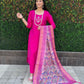 Lorenvalley Fashion Magenta Roman Silk Hand Work Kurta Pant with Dupatta - Swadesiicart