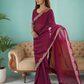 Lorenvalley Fashion Dark Magenta Rangoli Silk with Coding Lace Work Saree with Blouse - Swadesiicart