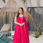 Lorenvalley Magenta Pure Romansilk Chanderi Fabric Yoke Fancy Lace Work Anarkali Kurta Pant With Dupatta Set | Swadesiicart