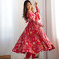 Lorenvalley Magenta Soft Organza Silk With Floral Print Fully Flared Anarkali Pant With Dupatta Set | Swadesiicart