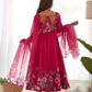 Lorenvalley Parrot Soft Organza Silk With Floral Print Fully Flared Anarkali Pant With Dupatta Set - Magenta | Swadesiicart