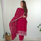 Lorenvalley Magenta Rangoli Silk Embroidery Sequence and Jari Work Kurta Trousers with Dupatta Set | Swadesiicart