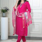 Lorenvalley Fashion Magenta Roman Silk Hand Work Kurta Pant with Dupatta - Swadesiicart