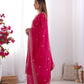 Lorenvalley Magenta Chinon Silk Embroidery Sequence and Jari Work Kurta Trousers with Dupatta Set | Swadesiicart