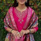 Lorenvalley Fashion Magenta Roman Silk Embroidery Multi Work Kurta Pant with Dupatta - Swadesiicart