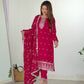 Lorenvalley Magenta Rangoli Silk Embroidery Sequence and Jari Work Kurta Trousers with Dupatta Set | Swadesiicart