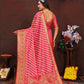 Lorenvalley Fashion Magenta Organza Silk Woven Design with Rich Meenakari Weaving Pallu Saree - Swadesiicart