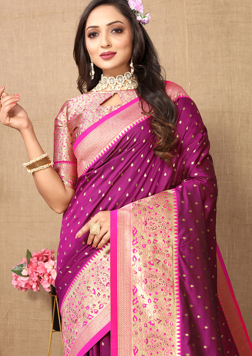 Lorenvalley Fashion Magenta Soft Silk weaving Design Rich Zari Weaving Saree - Swadesiicart