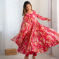 Lorenvalley Magenta Soft Organza Silk With Floral Print Fully Flared Anarkali Pant With Dupatta Set | Swadesiicart