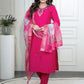 Lorenvalley Fashion Magenta Roman Silk Hand Work Kurta Pant with Dupatta - Swadesiicart