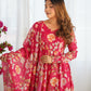 Lorenvalley Magenta Soft Organza Silk With Floral Print Fully Flared Anarkali Pant With Dupatta Set | Swadesiicart