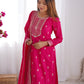 Lorenvalley Magenta Chinon Silk Embroidery Sequence and Jari Work Kurta Trousers with Dupatta Set | Swadesiicart