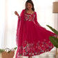 Lorenvalley Parrot Soft Organza Silk With Floral Print Fully Flared Anarkali Pant With Dupatta Set - Magenta | Swadesiicart