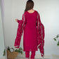 Lorenvalley Magenta Rangoli Silk Embroidery Sequence and Jari Work Kurta Trousers with Dupatta Set | Swadesiicart