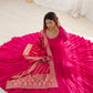 Lorenvalley Women Pure Roman silk Chanderi Fabric Layer Gathering Anarkali Kurta Pant With Dupatta Set - Magenta | Swadesiicart