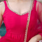 Lorenvalley Magenta Pure Romansilk Chanderi Fabric Yoke Fancy Lace Work Anarkali Kurta Pant With Dupatta Set | Swadesiicart