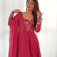Lorenvalley Parrot Soft Organza Silk With Floral Print Fully Flared Anarkali Pant With Dupatta Set - Magenta | Swadesiicart