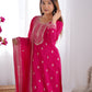 Lorenvalley Magenta Chinon Silk Embroidery Sequence and Jari Work Kurta Trousers with Dupatta Set | Swadesiicart