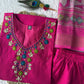 Lorenvalley Fashion Magenta Roman Silk Hand Work Kurta Pant with Dupatta - Swadesiicart