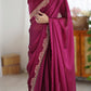 Lorenvalley Fashion Dark Magenta Rangoli Silk with Coding Lace Work Saree with Blouse - Swadesiicart