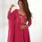 Lorenvalley Parrot Soft Organza Silk With Floral Print Fully Flared Anarkali Pant With Dupatta Set - Magenta | Swadesiicart