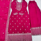 Lorenvalley Magenta Chinon Silk Embroidery Sequence and Jari Work Kurta Trousers with Dupatta Set | Swadesiicart