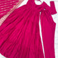 Lorenvalley Women Pure Roman silk Chanderi Fabric Layer Gathering Anarkali Kurta Pant With Dupatta Set - Magenta | Swadesiicart
