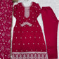 Lorenvalley Magenta Rangoli Silk Embroidery Sequence and Jari Work Kurta Trousers with Dupatta Set | Swadesiicart