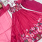 Lorenvalley Parrot Soft Organza Silk With Floral Print Fully Flared Anarkali Pant With Dupatta Set - Magenta | Swadesiicart