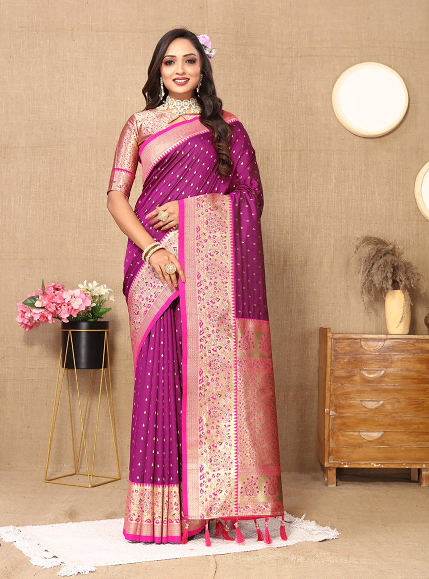 Lorenvalley Fashion Magenta Soft Silk weaving Design Rich Zari Weaving Saree - Swadesiicart