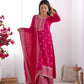 Lorenvalley Magenta Chinon Silk Embroidery Sequence and Jari Work Kurta Trousers with Dupatta Set | Swadesiicart