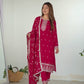 Lorenvalley Magenta Rangoli Silk Embroidery Sequence and Jari Work Kurta Trousers with Dupatta Set | Swadesiicart