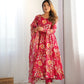 Lorenvalley Magenta Soft Organza Silk With Floral Print Fully Flared Anarkali Pant With Dupatta Set | Swadesiicart