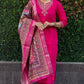 Lorenvalley Fashion Magenta Roman Silk Embroidery Multi Work Kurta Pant with Dupatta - Swadesiicart
