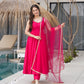Lorenvalley Magenta Pure Romansilk Chanderi Fabric Yoke Fancy Lace Work Anarkali Kurta Pant With Dupatta Set | Swadesiicart