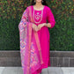 Lorenvalley Fashion Magenta Roman Silk Hand Work Kurta Pant with Dupatta - Swadesiicart