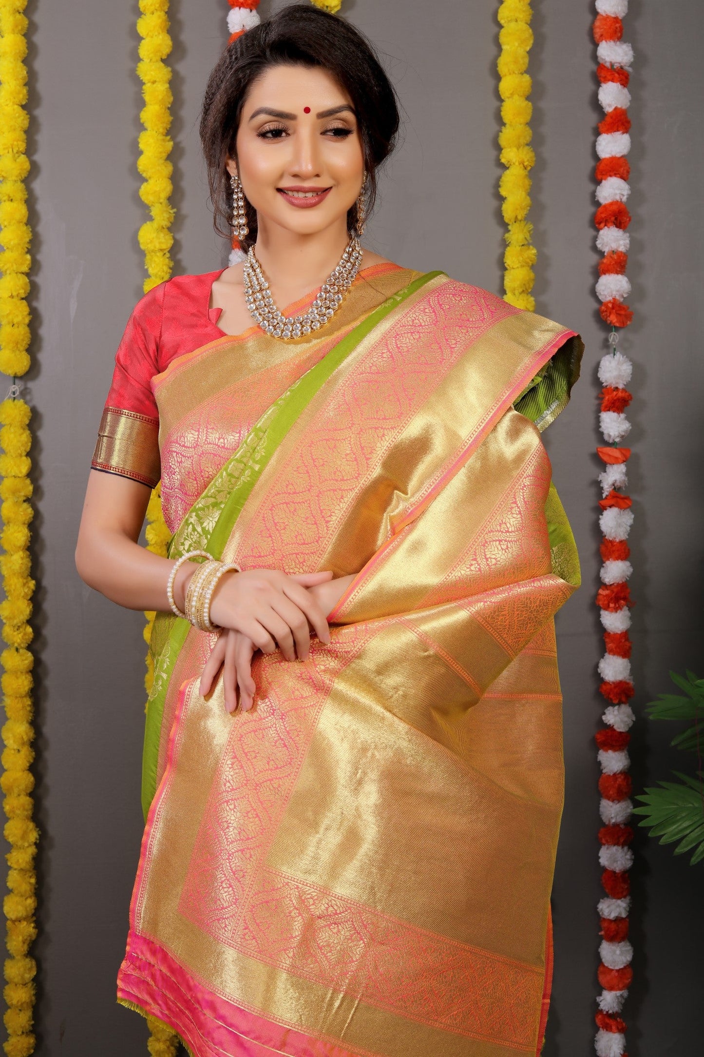 Anaita Green Woven Design Pure Silk Banarasi Saree With Blouse