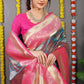 Anaita Grey Woven Design Pure Silk Banarasi Saree With Blouse
