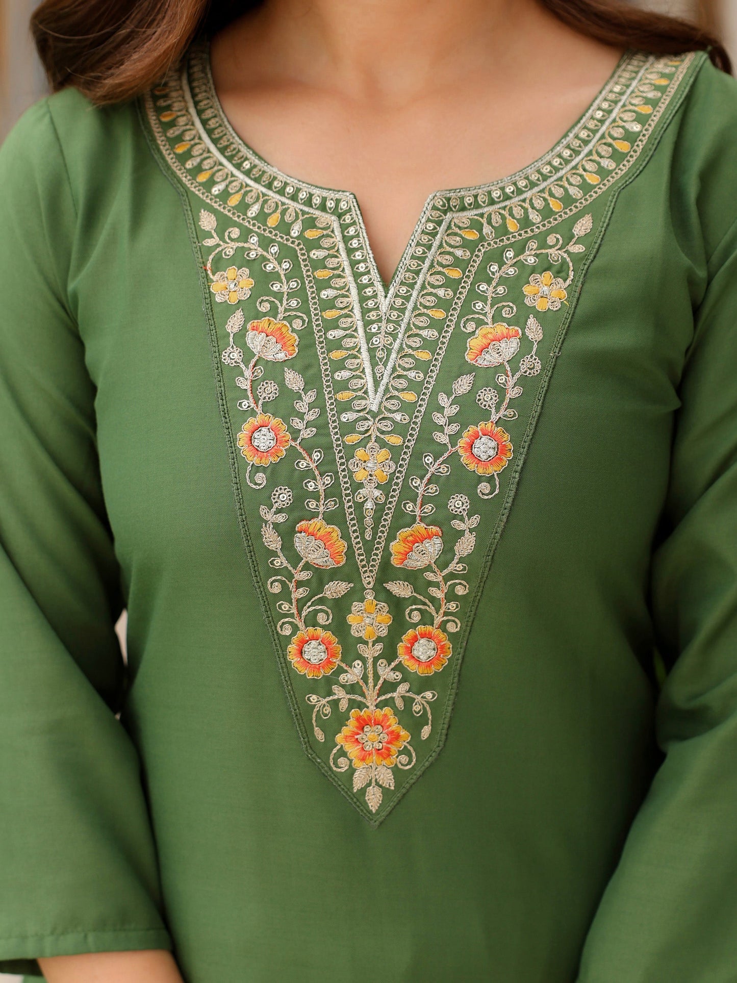 The52 Women's Gorgeous Rayon Embroidery work Straight Kurta with Pant and Dupatta Set - Swadesiicart