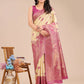 Astita Banarasi Silk Cream & Magenta Saree | Swadesiicart