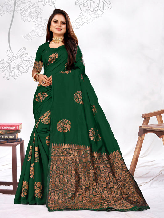 Vedant Vastram Litchi Silk Designer Banarasi Saree - Green | Swadesiicart