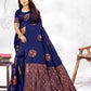 Vedant Vastram Litchi Silk Designer Banarasi Saree - blue | Swadesiicart