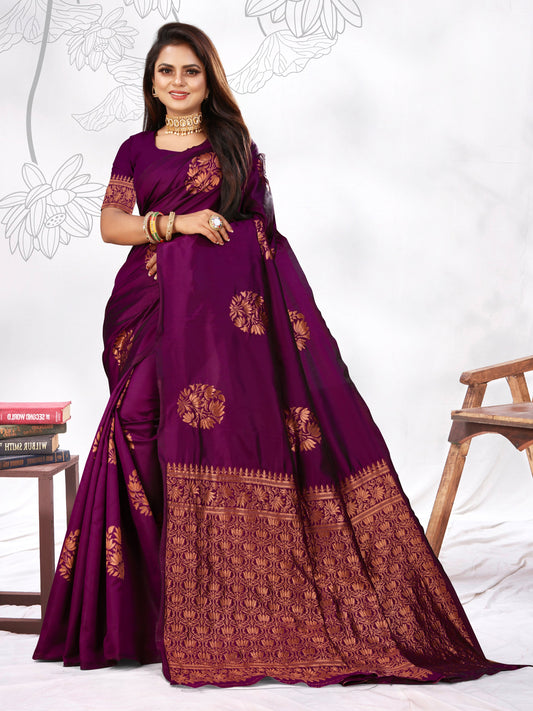 Vedant Vastram Litchi Silk Designer Banarasi Saree - Wine | Swadesiicart