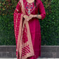 Lorenvalley Fashion Maroon Roman Silk Hand Work Kurta Pant with Dupatta - Swadesiicart