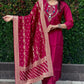 Lorenvalley Fashion Maroon Roman Silk Hand Work Kurta Pant with Dupatta - Swadesiicart