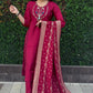 Lorenvalley Fashion Maroon Roman Silk Hand Work Kurta Pant with Dupatta - Swadesiicart